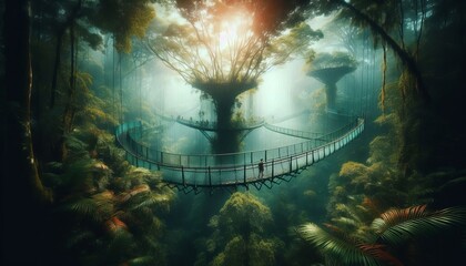Surreal Rainforest Canopy Walkway Suspended walkway lush greener