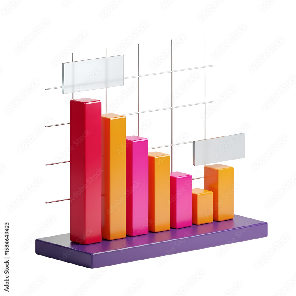 Poster 3d rendering vector icon of a bar chart with downward arrows isolated on transparent background
