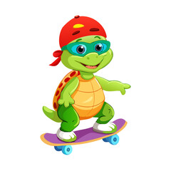 Cool Turtle on Skateboard Vector Cartoon