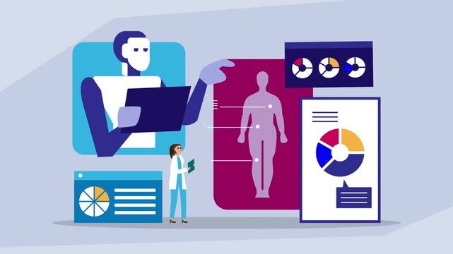 Medical Data Analysis and Patient Health Records cartoon animation