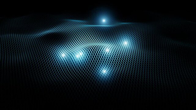 Wavy grid lines texture pattern with glowing spot lights seamelss looping background.