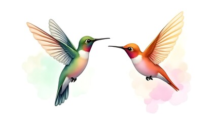 Obraz premium watercolor hummingbirds design and white background