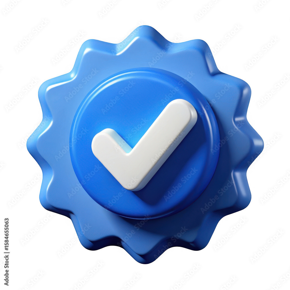 Poster 3d blue verified badge with checkmark isolated on transparent background