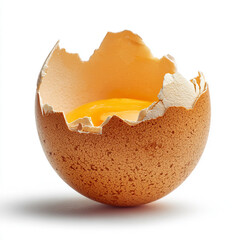 Eggshell and Yolk Isolated on White Surface