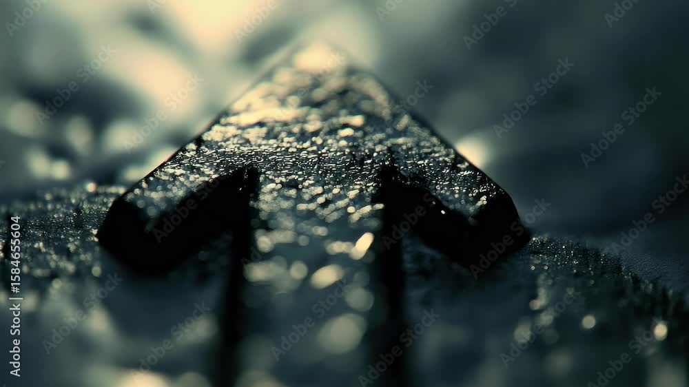 Poster close-up of dark arrow with glittering details on textured background representing upward movement o