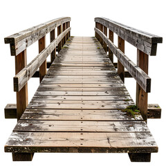 Obraz premium Rustic Old Wooden Footbridge with Weathered Planks, Side View, isolated on a transparent background PNG