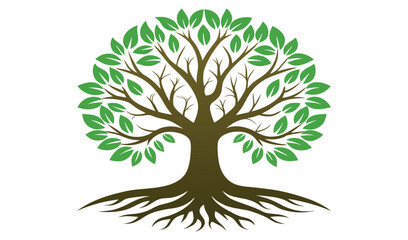 Naklejka premium Green tree vector isolated on white with branches and leaves, a perfect symbol of nature and ecology