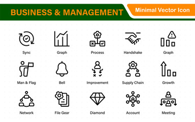 Business and Management Outline Icons. Corporate Strategy Icon Collection. Leadership, Planning, and Team Management Icons. Time Tracking and Workflow Concept. Vector Line Icon Set.