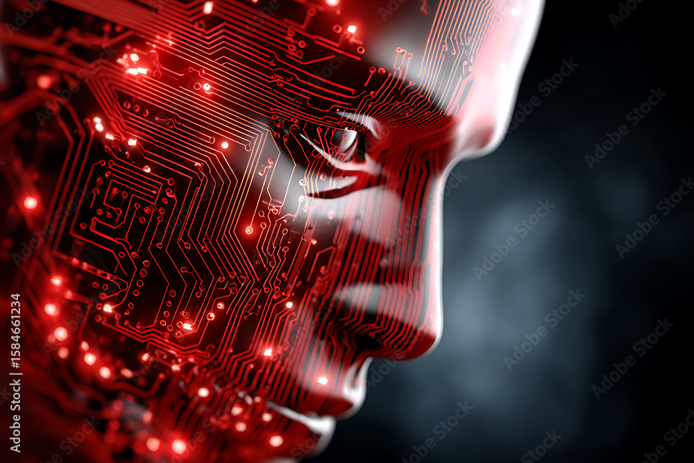 Poster robot with a digital appearance reflecting technology and innovation in artificial intelligence