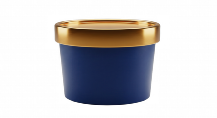 luxury blue container with metallic gold lid on transparent background