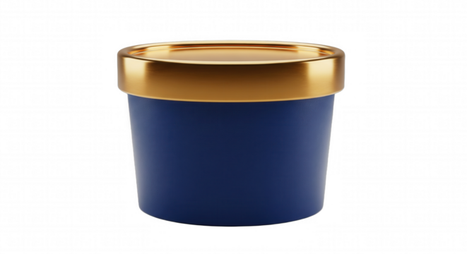luxury blue container with metallic gold lid on transparent background