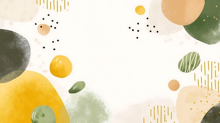 Minimalist vector design featuring pastel beige lines and dots with simple hand-drawn cute shapes on white background, left side blank space for text