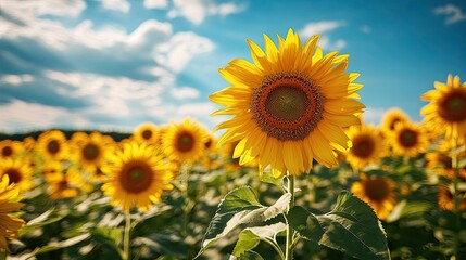 Field of Sunflowers Under a Blue Sky 