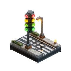 Detailed 3D Street Crossing Diorama with Traffic Lights and Crosswalk in Isometric Style