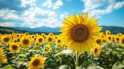 Field of Sunflowers Under a Blue Sky 