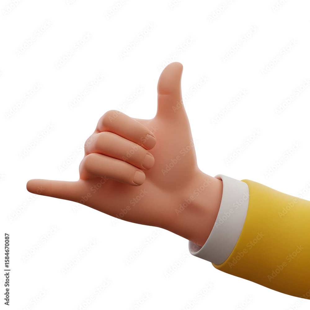 Poster 3d rendering vector icon of a hand making the shaka sign isolated on transparent background