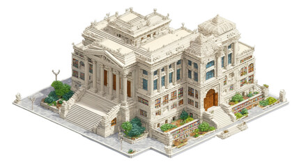 Detailed Diorama of University Library Building Beige Stone Classic Architecture Isolated