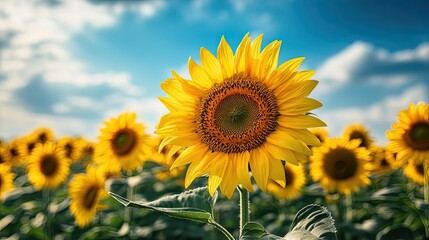 Field of Sunflowers Under a Blue Sky