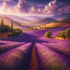 A Picturesque Lavender Field in Provence An expansive lavender f