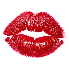 Smeared Red Lipstick Kiss Mark with Imperfect Edges, Pop-Art Style, isolated on a white background PNG