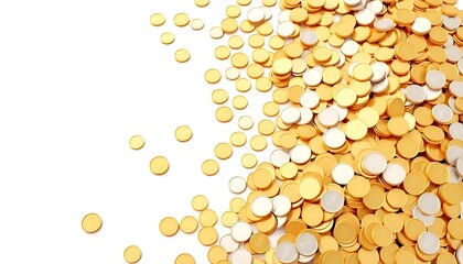 A Large Pile Golden And Silver Coins A White Background