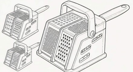 Illustration of kitchen grater and container