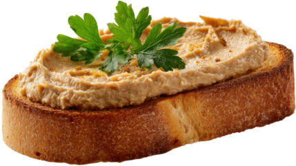 Delicious toast topped with creamy spread and fresh parsley for a flavorful appetizer snack food item