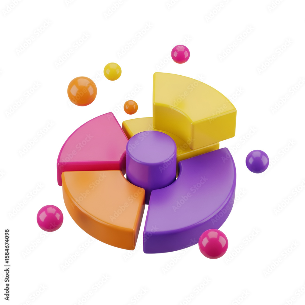 Aufkleber 3d rendering vector icon of a pie chart with colorful segments and spheres isolated on transparent b