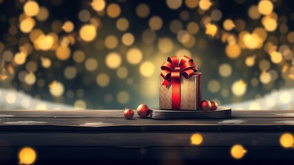 Abstract Christmas Banner with Gift Box and Baubles