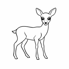 Fototapeta premium Cute cartoon fawn standing and looking forward isolated on white background