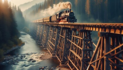 A Vintage Steam Train Crossing a Bridge An old steam train chugg