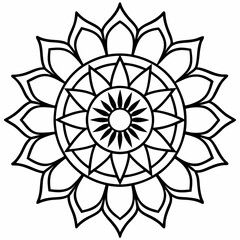 Intricate black line art mandala design isolated on white background