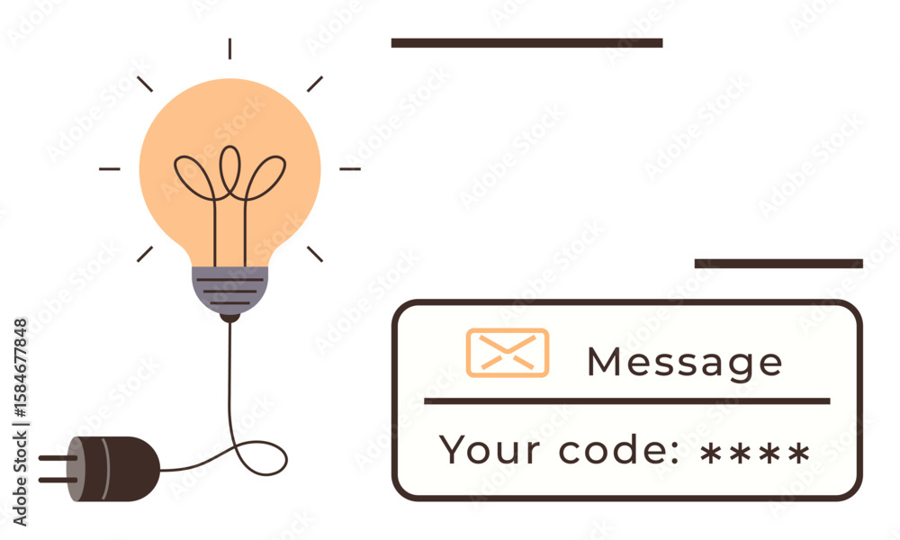 Poster lightbulb connected to plug symbolizing innovation next to secure message code. ideal for creativity