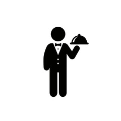 Waiter holding a tray with covered dish in formal attire  