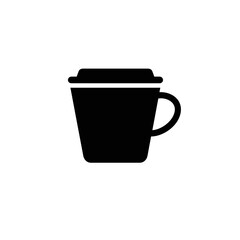 Coffee cup with lid in simple black silhouette style  
