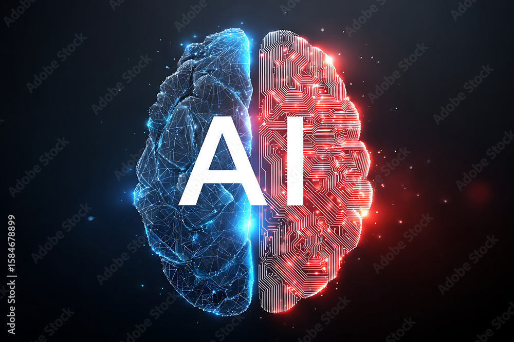 Poster visual representation of artificial intelligence highlighting technology and neural networks in a mo