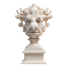 Monumental Block Sculpture Ivory Hue Intricate Humanoid Face Design on Transparent Background