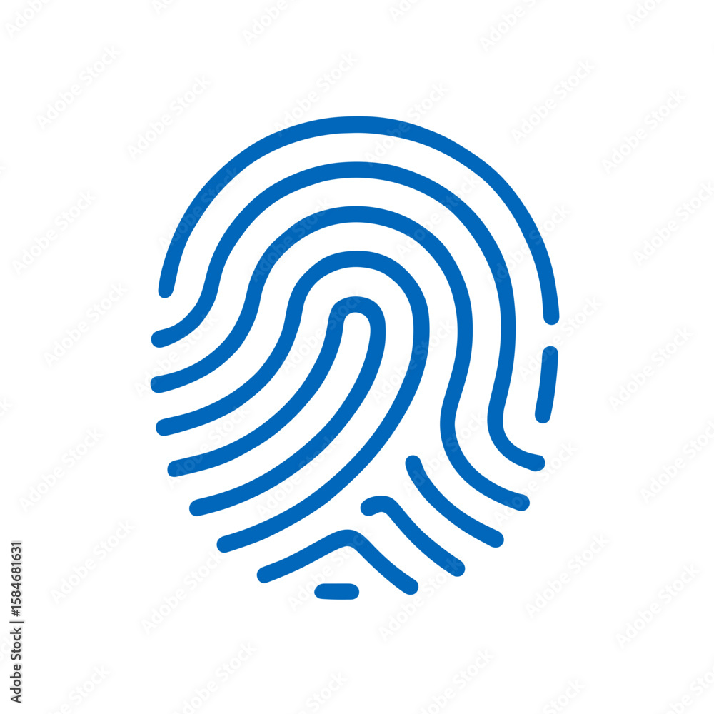 Poster blue fingerprint icon in minimalist design with smooth lines