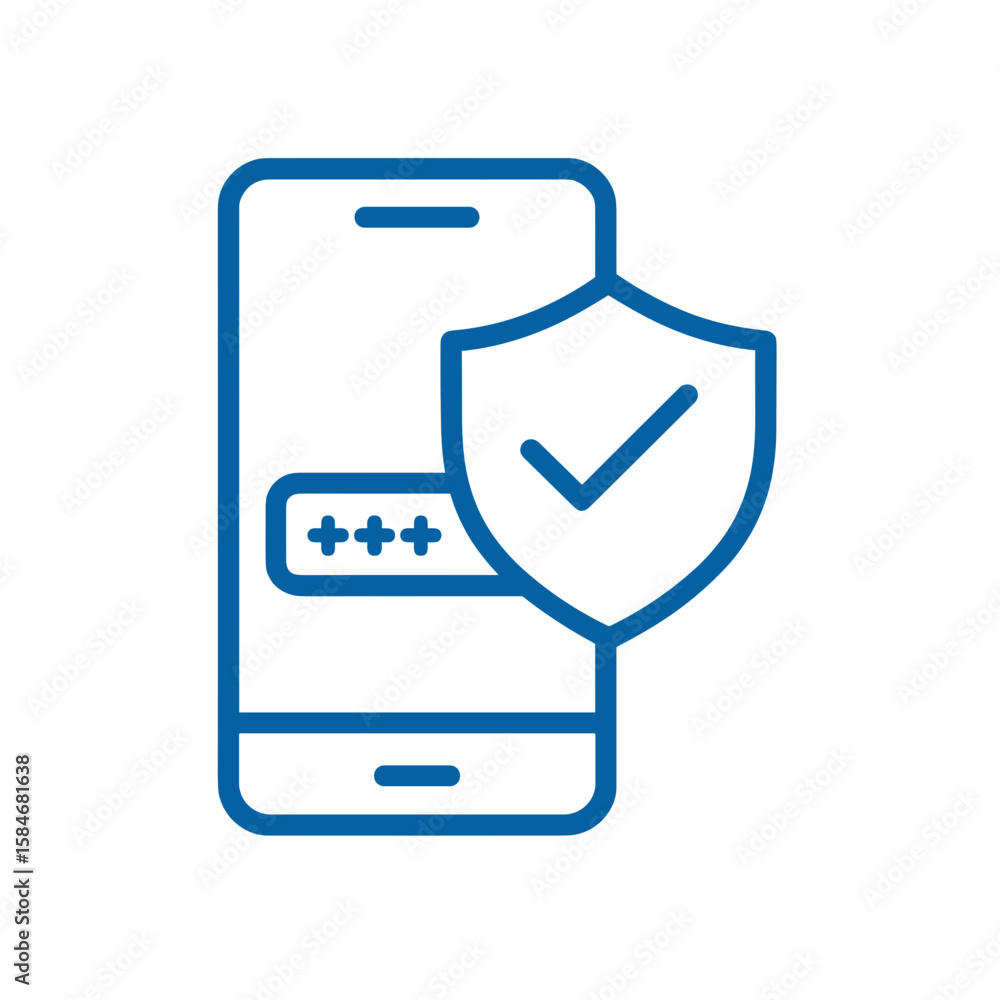 Poster mobile phone with secure shield and verification symbol icon