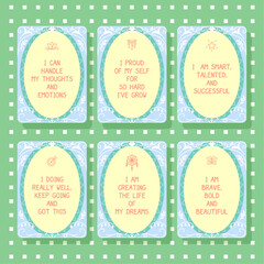 hand drawn daily affirmation cards for self love template design