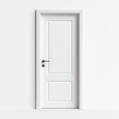 White Paneled Door with Brass Handle Against White Wall