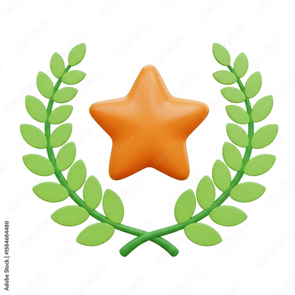 Poster 3d rendering vector icon of a star with laurel wreath isolated on transparent background