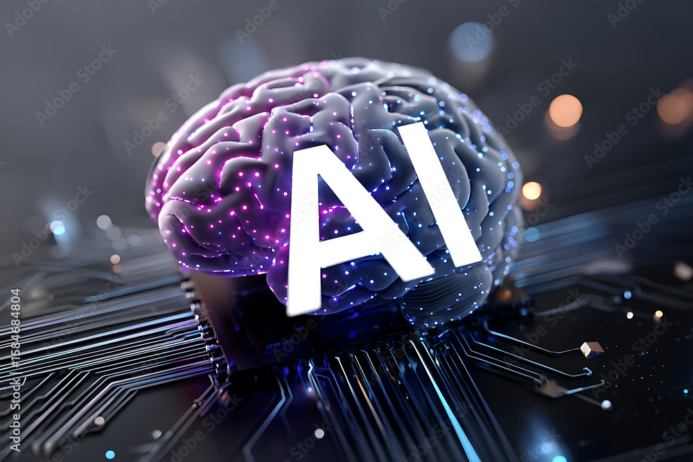 Poster digital brain representation displaying artificial intelligence concepts in a futuristic setting