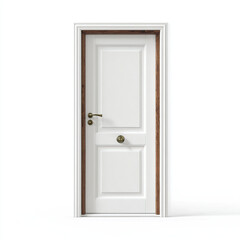White Paneled Door with Brass Hardware and Wood Trim 1