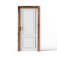 White Paneled Door with Wooden Frame and Brass Handle