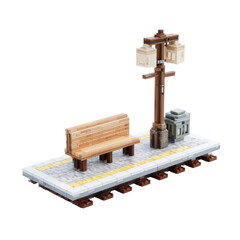 Train Station Platform Diorama Featuring Wood Bench and Lamp Post Isolated on Transparent
