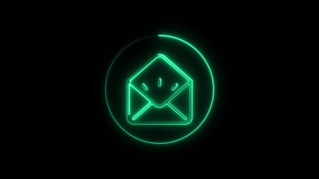Glowing neon Envelope empty line icon inside circle, for web user for open, inbox, empty, message, line vertical video animation.
