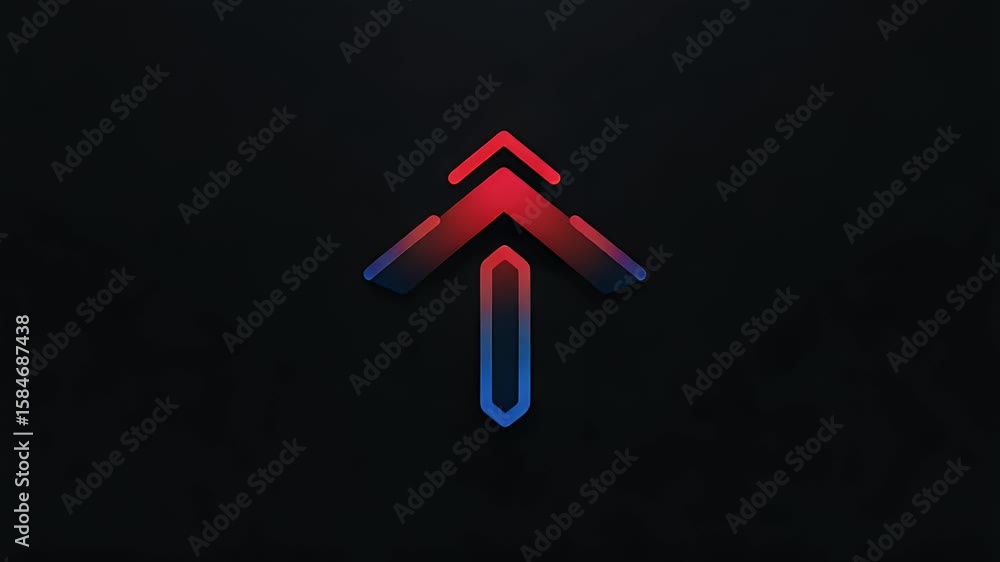 Poster glowing arrow icon animation on a dark background with blue and red neon light, a futuristic user in