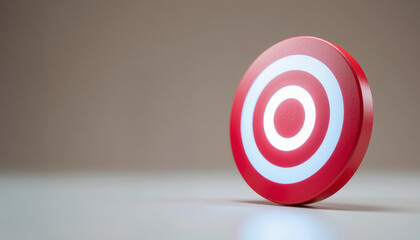 Red and white circular target with concentric rings standing on smooth surface, symbolizing focus and precision in calm setting