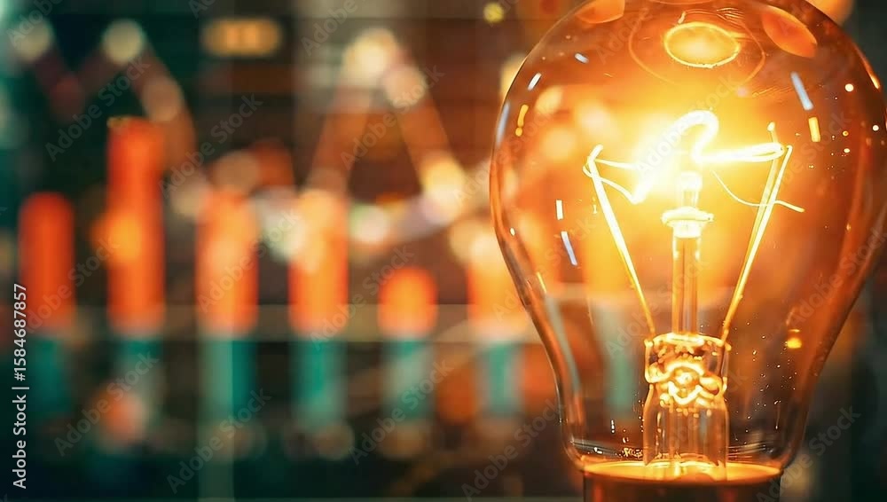 Aufkleber a radiant light bulb illuminates a dynamic background of stock market graphs, creating a captivating